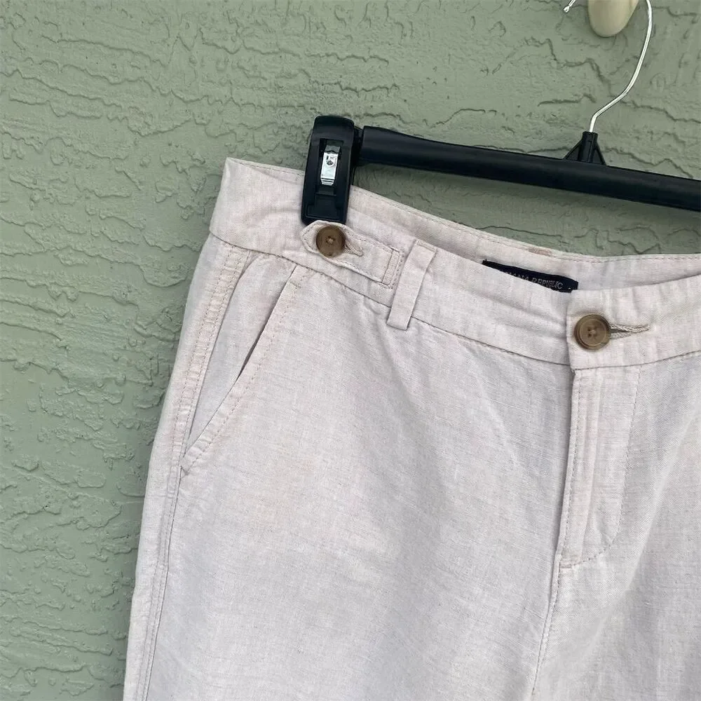 Banana Republic Women's Chino Pants Size 6 Beige Linen-Cotton Button